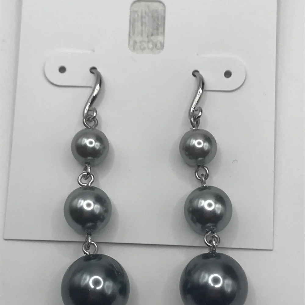 Gray Pearl Tower Drop Dangle Faux EARRINGS 2